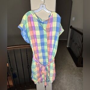 GAP Plaid Midi Shirtdress in color: Family Easter Plaid Linen Blend Size XXL